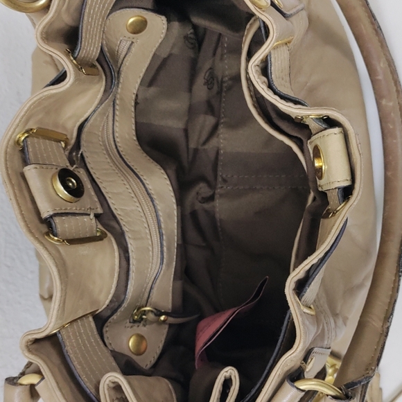 JUICY COUTURE Taupe Leather Satchel Shoulder Bag Handbag - Picture 11 of 12